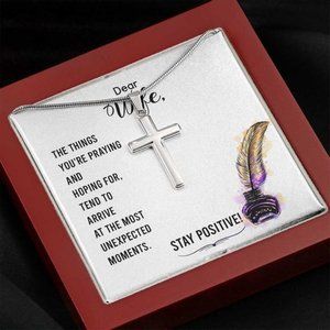 Dear Wife Stay Positive Cross Pendant Necklace